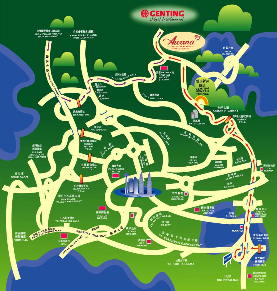 Driving map to the Awana Genting Highlands Golf and Country Resort