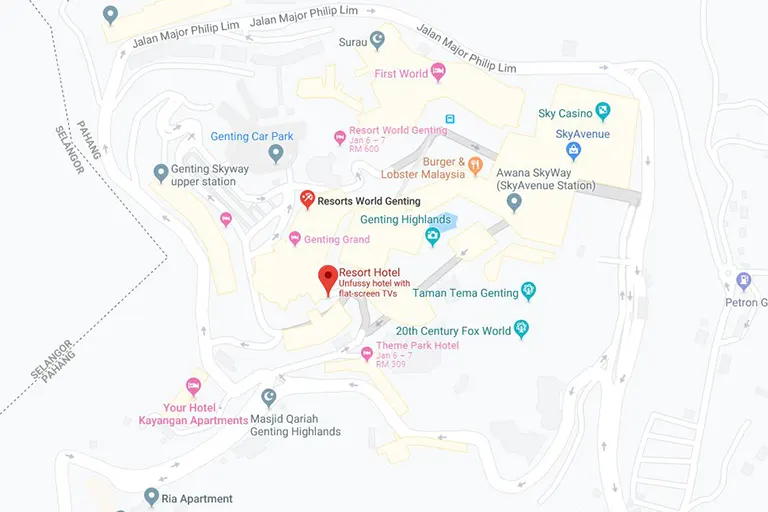 Location of the Resort Hotel at Genting Highlands