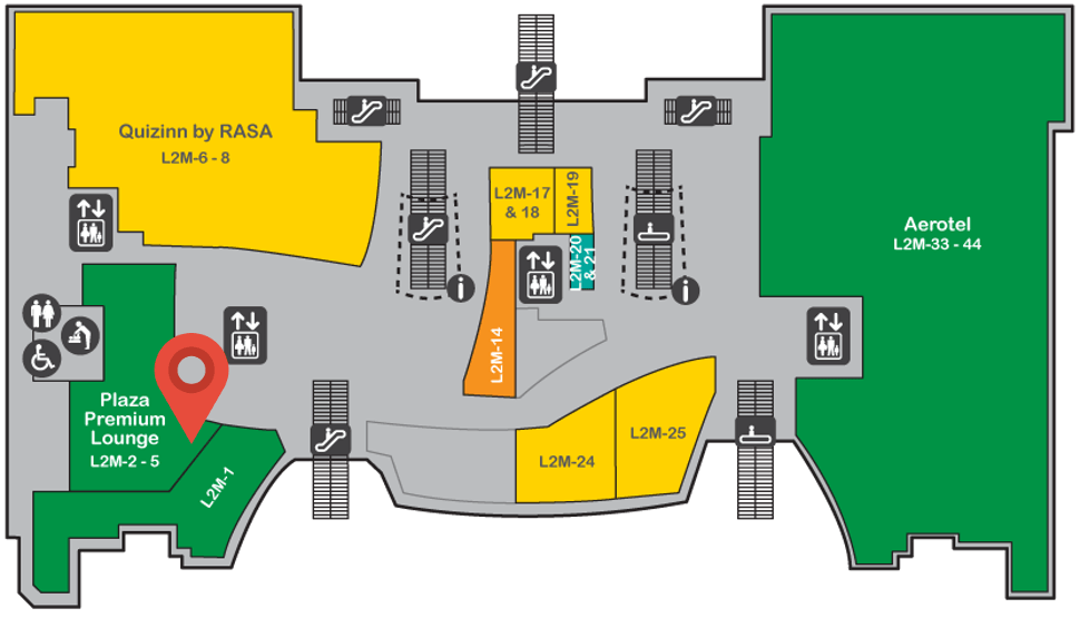Location of Plaza Premium Lounge at level 2M of Gateway@klia2 mall