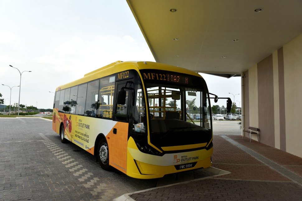 Free shuttle bus waiting at the shopping mall