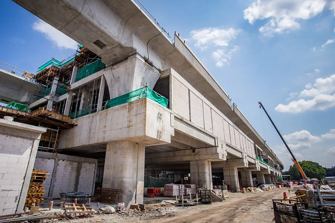 View of the Putrajaya Sentral MRT Station site showing the ongoing construction works for station platform slab.