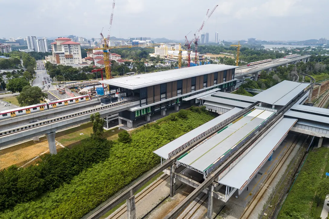 Aerial view of the Putrajaya Sentral MRT Station showing the authority inspection in progress.