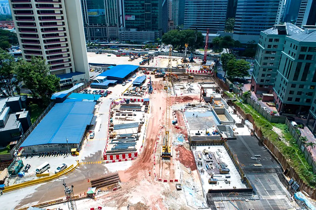 Aerial view of excavation works at the Ampang Park MRT Station site