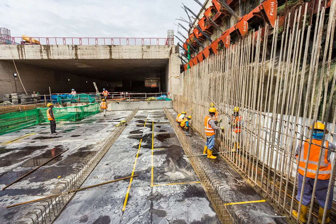 Installation of rebar works for future reinforced wall at the Bandar Malaysia Utara MRT Station site.