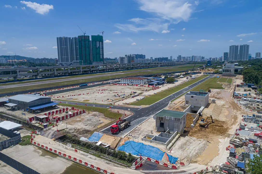 Aerial view of the Bandar Malaysia Utara MRT Station showing the backfilling works at the Entrance A in progress.