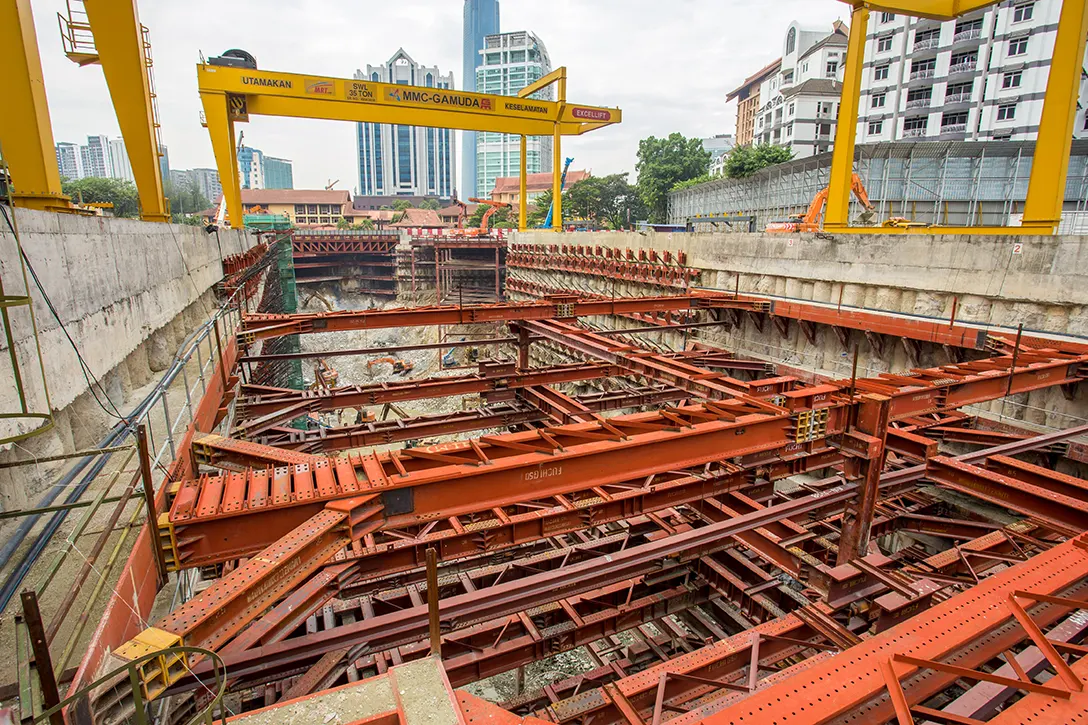 Major micropiling works taking place at Conlay MRT Station site.