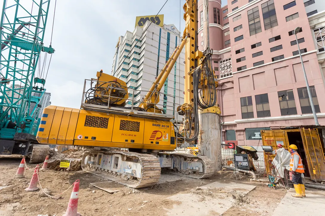 Ongoing secant bore piling works at the Jalan Ipoh MRT Station.