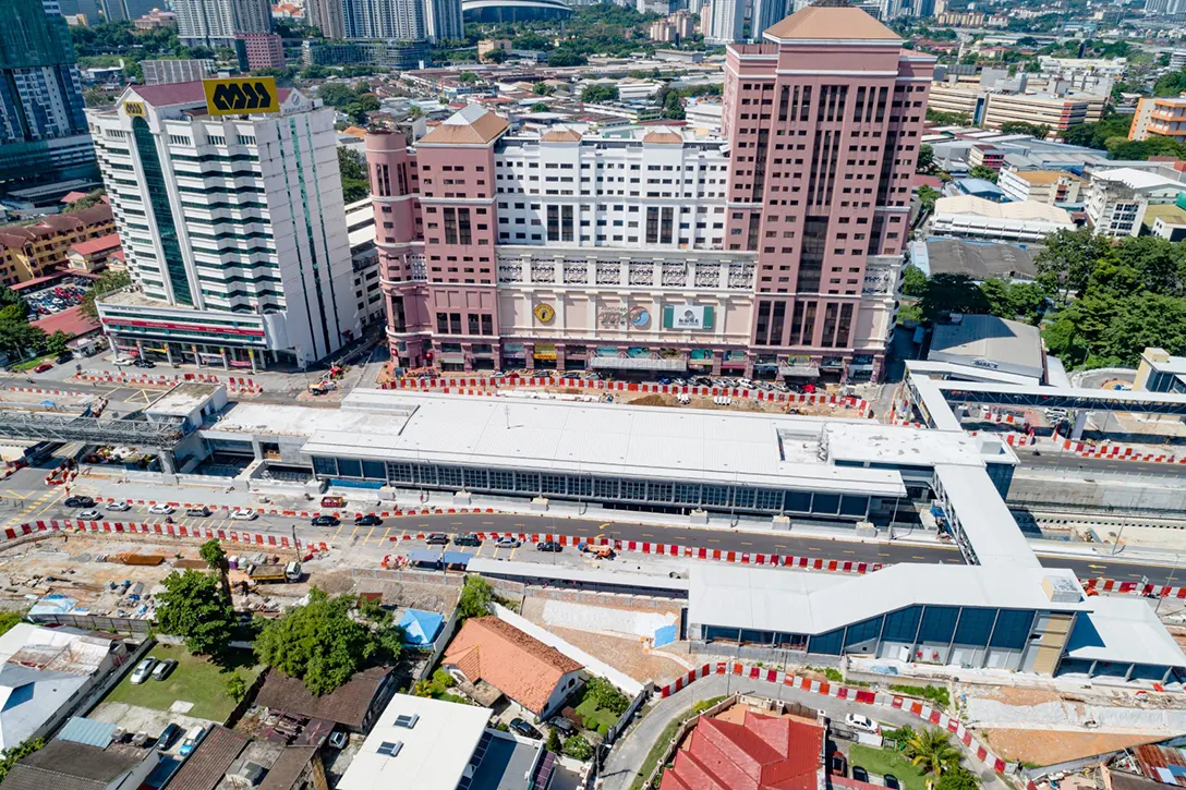 Aerial view of the Jalan Ipoh MRT Station showing the final external touch-up paint works in progress.