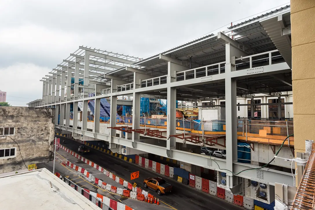 View of the Kentonmen MRT Station showing the roofing works in progress.