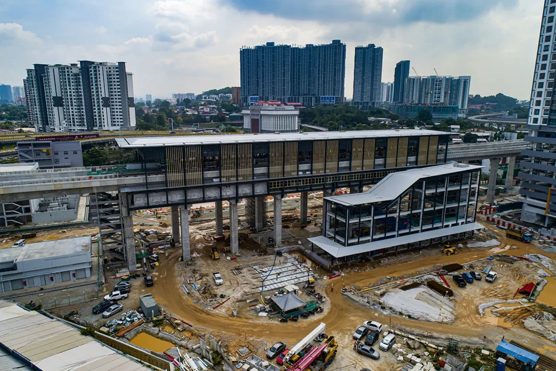 Aerial view of the Kuchai MRT Station showing the road works in progress.