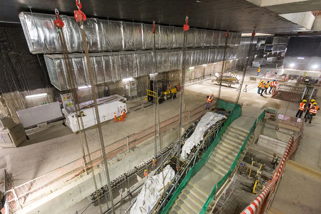 View of the Sentul Barat MRT Station showing the first escalator installation in progress.