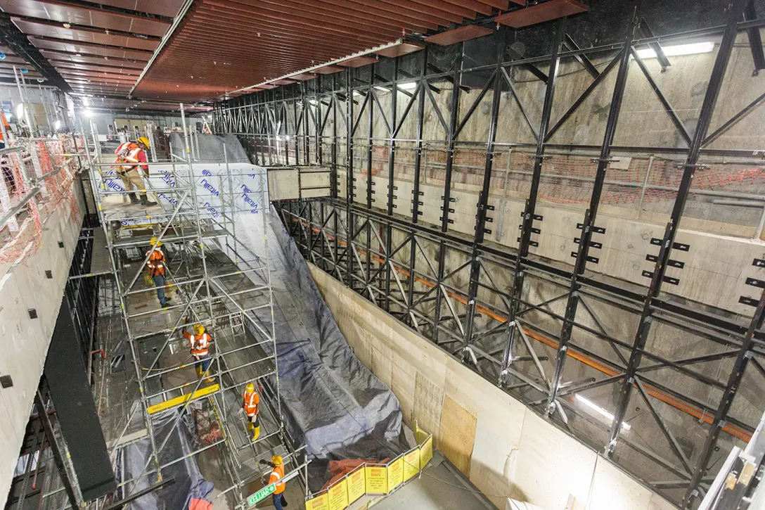 Installation of working platform at Sentul Barat MRT Station lower concourse level for aluminium composite panel works