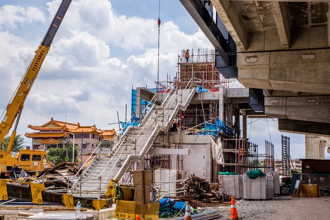 Staircase construction works in progress at the Serdang Raya Selatan MRT Station.