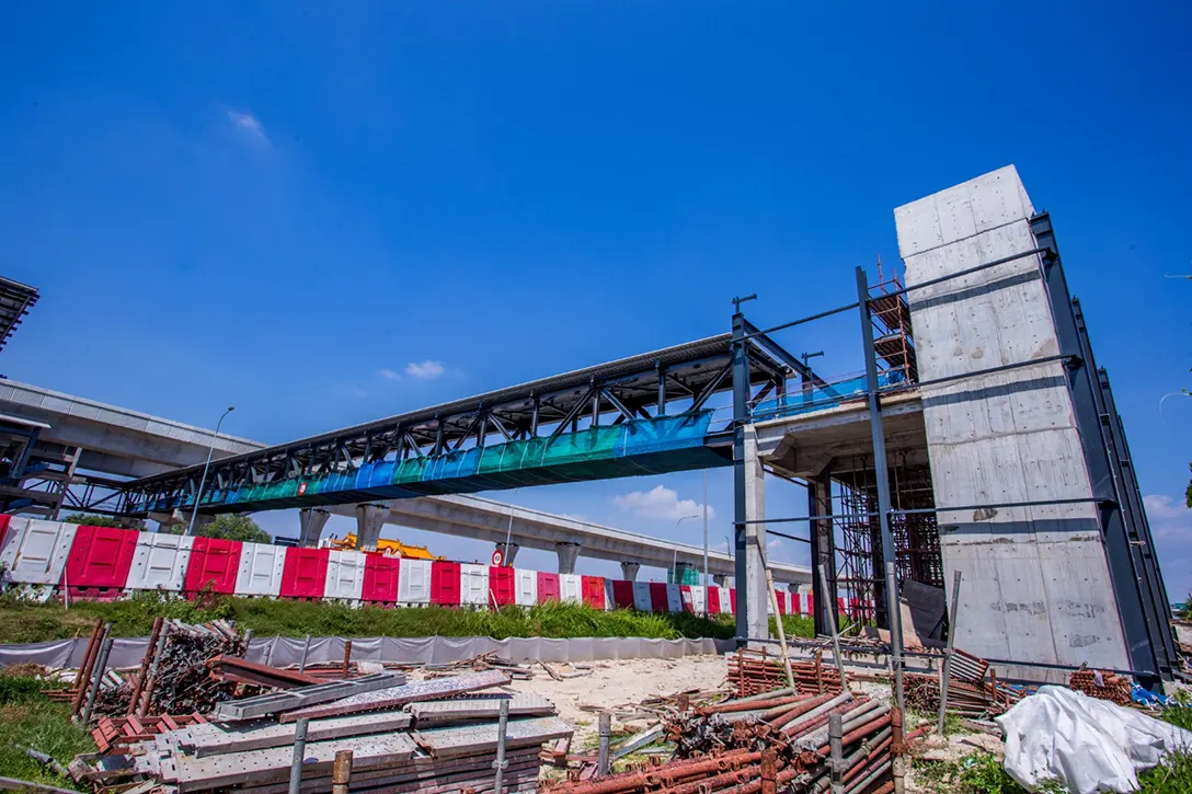 Structural works in progress at the Pedestrian Overhead Bridge of the Serdang Raya Selatan MRT Station