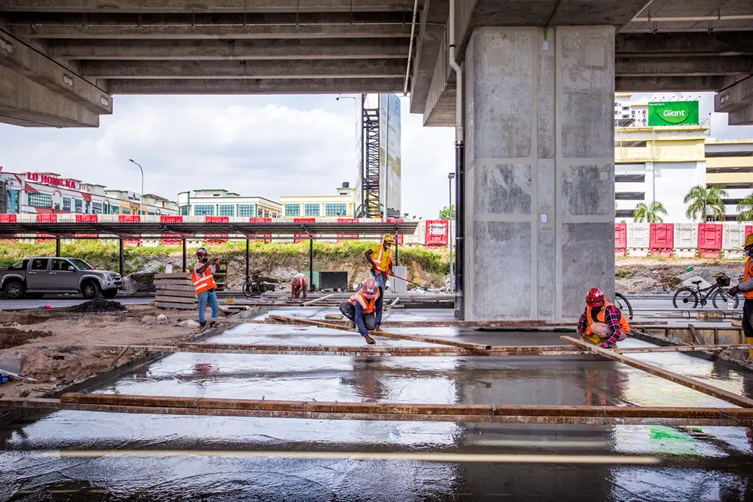 Station footpath works in progress at the Serdang Raya Selatan MRT Station.
