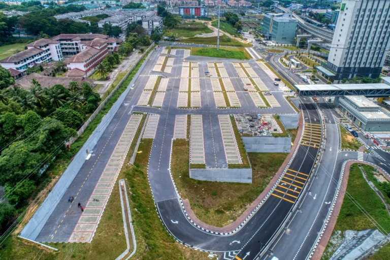 Aerial view of the at-grade car park for Sri Damansara Barat MRT Station