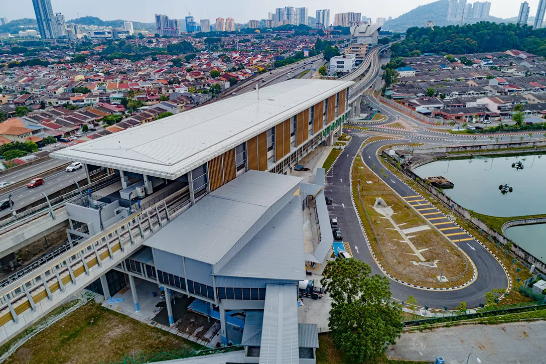 Aerial view of the Sri Damansara Timur MRT Station showing the rectification works for defects list in progress