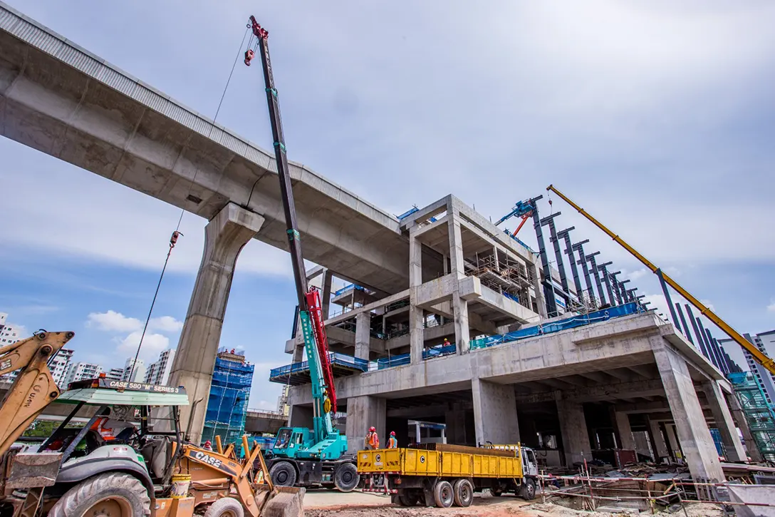 Roofing covering and steel structure works in progress at the Sungai Besi MRT Station site