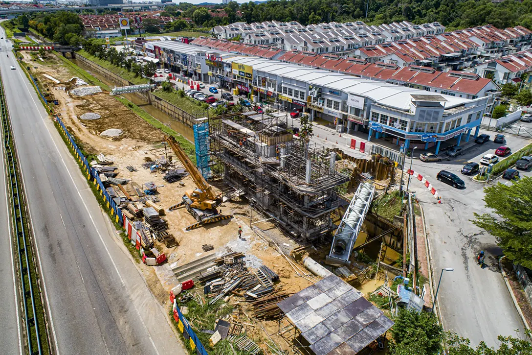 View of the reinforced concrete works in progress at the Taman Equine MRT Station.