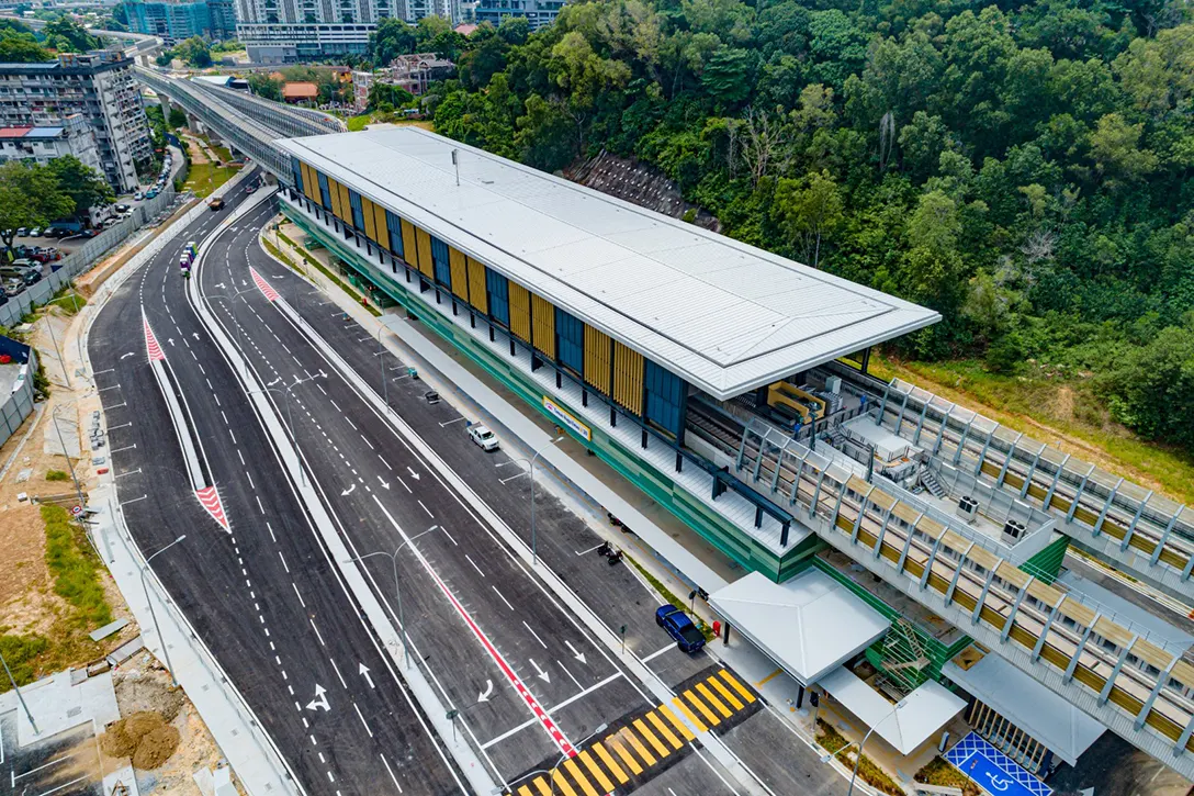Aerial view of the Taman Naga Emas MRT Station showing the external infra works completed.