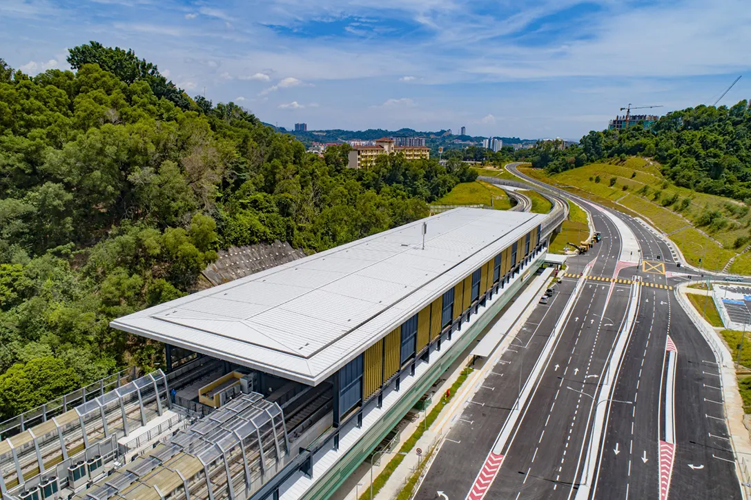 Aerial view of the Taman Naga Emas MRT Station showing the external infra works completed