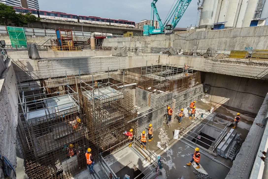 Rebar works for internal wall in progress at the Titiwangsa MRT Station lower ground.