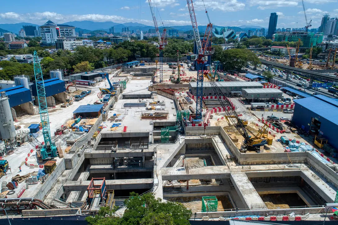 Aerial view of the Titiwangsa MRT Station construction site.