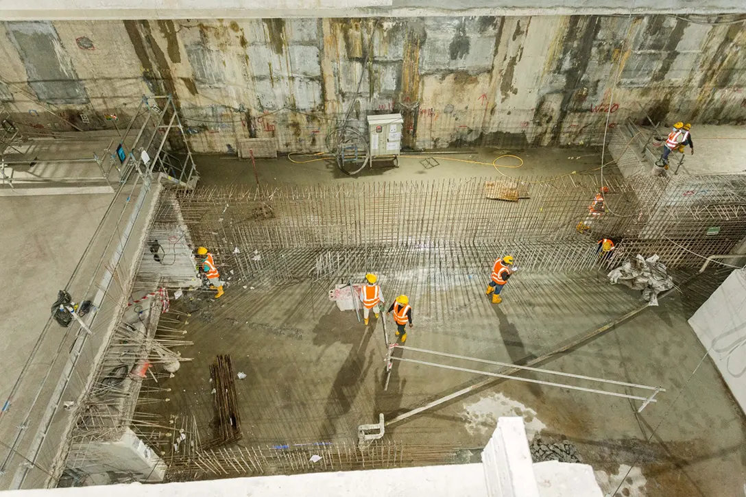 Reinforced concrete works for platform wall at the Titiwangsa MRT Station base level