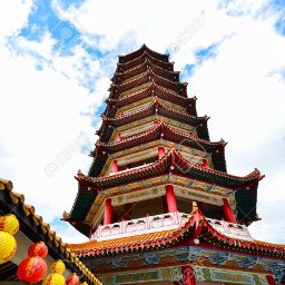 Chin Swee Caves Temple, Taoist temple on Genting Highlands with iconic nine-storey pagoda decorated with figurines of Buddha