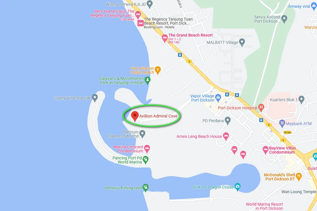 Location of Avillion Admiral Cove Hotel
