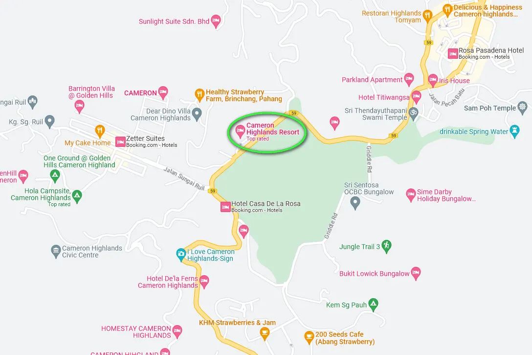 Location of Cameron Highlands Resort