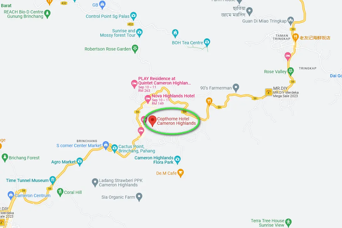 Location of Copthorne Hotel Cameron Highlands