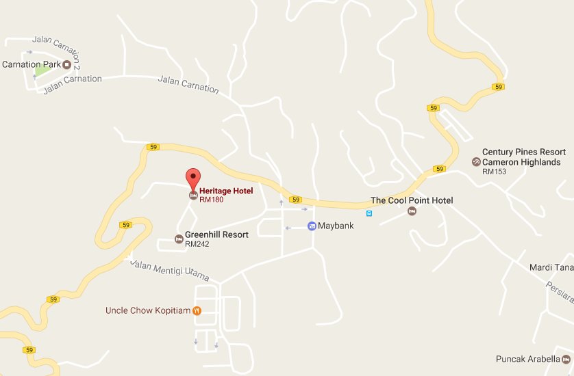 Heritage Hotel Cameron Highlands Location Map