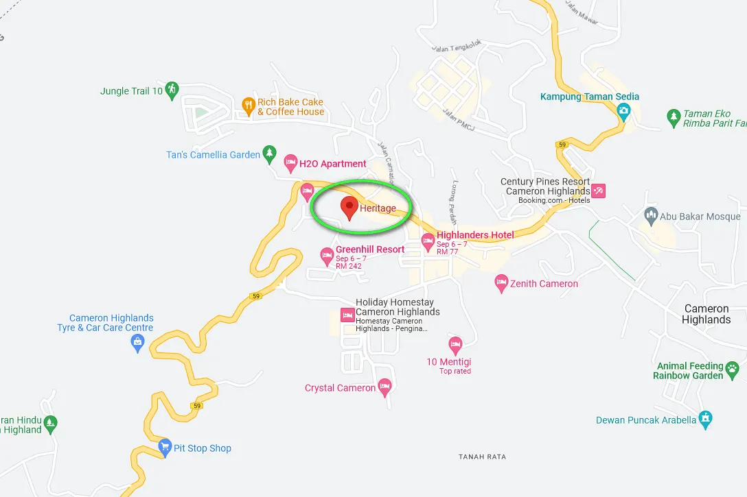 Location of Heritage Hotel Cameron Highlands