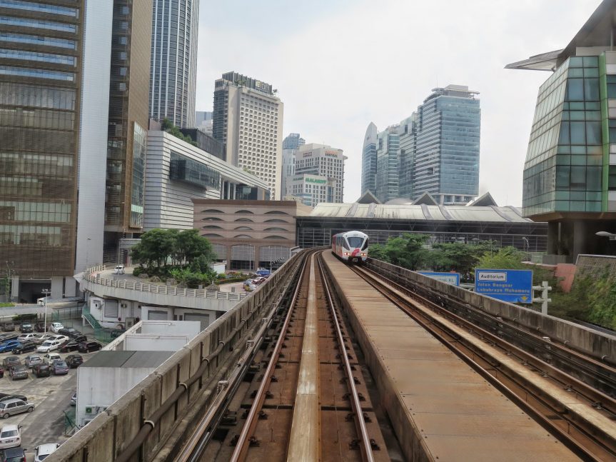 RapidKL LRT train entering KL Sentral LRT station