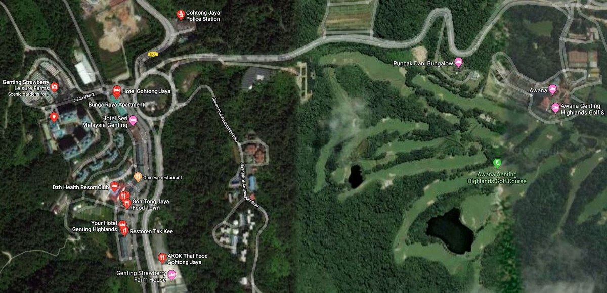 Satellite view of the Gohtong Jaya town and the nearby Awana Golf Resort