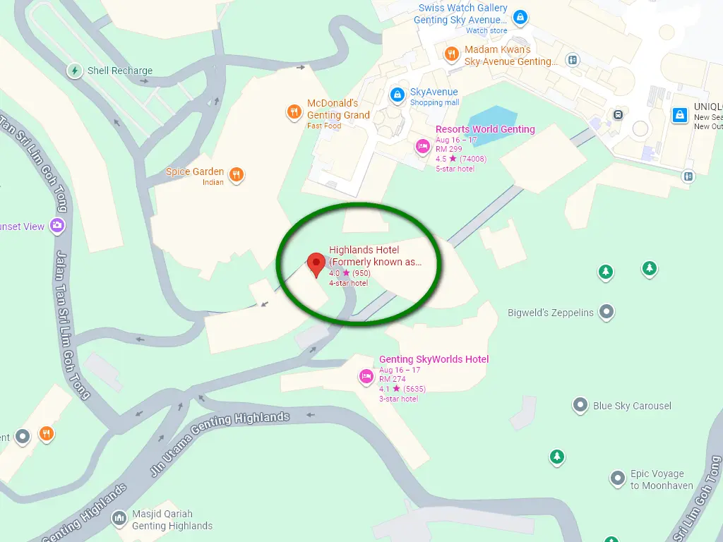 Location of the Highlands Hotel