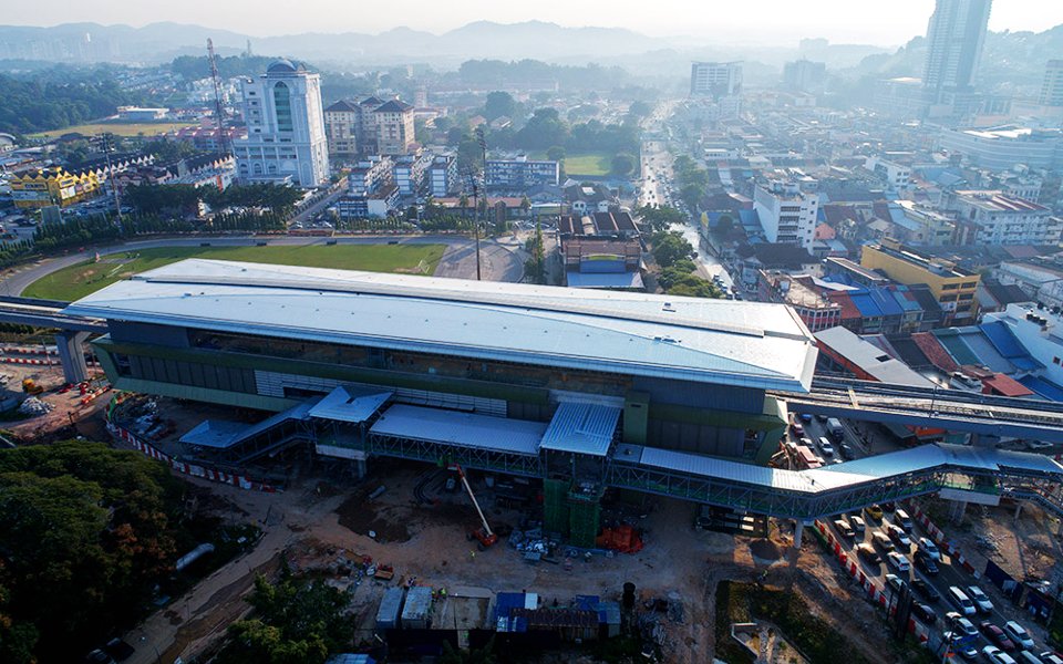 Aerial view of the Stadium Kajang MRT Station undergoing construction works. Jan 2017