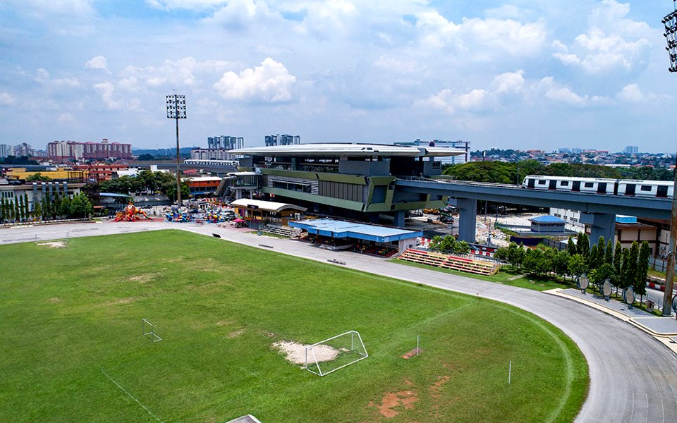 Aerial view of Stadium Kajang MRT station and the stadium