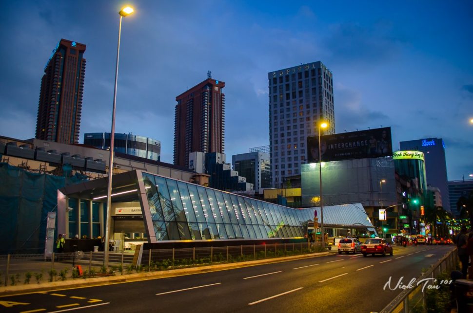 Evening view of the entrance of Bukit Bintang MRT Station and its surrounding