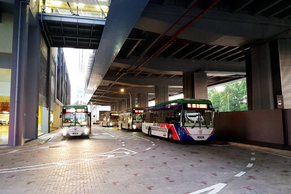 Feeder buses waiting near entrance A