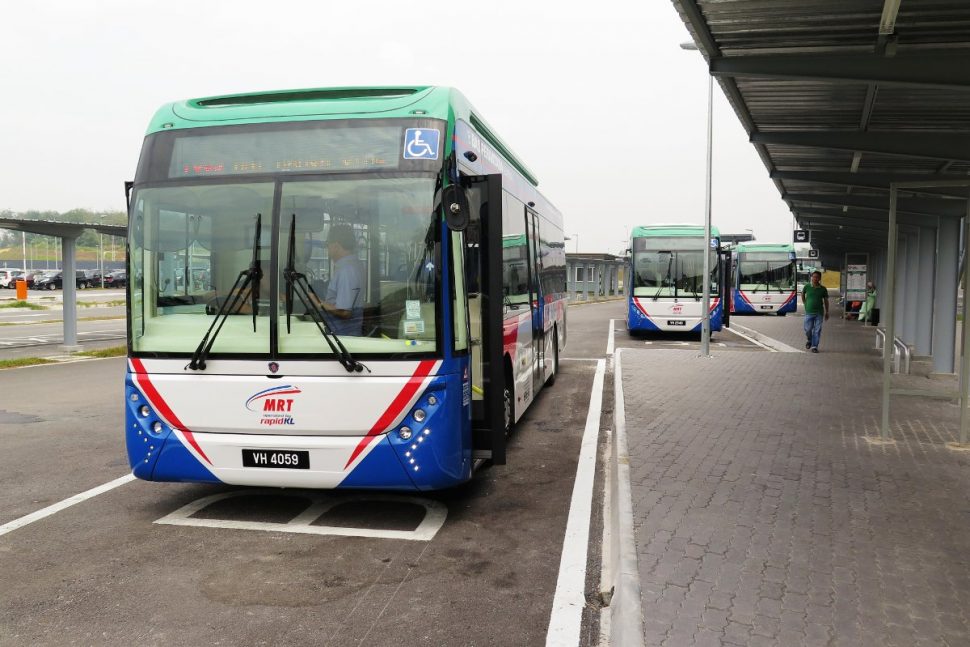 MRT feeder buses waiting at bus stop