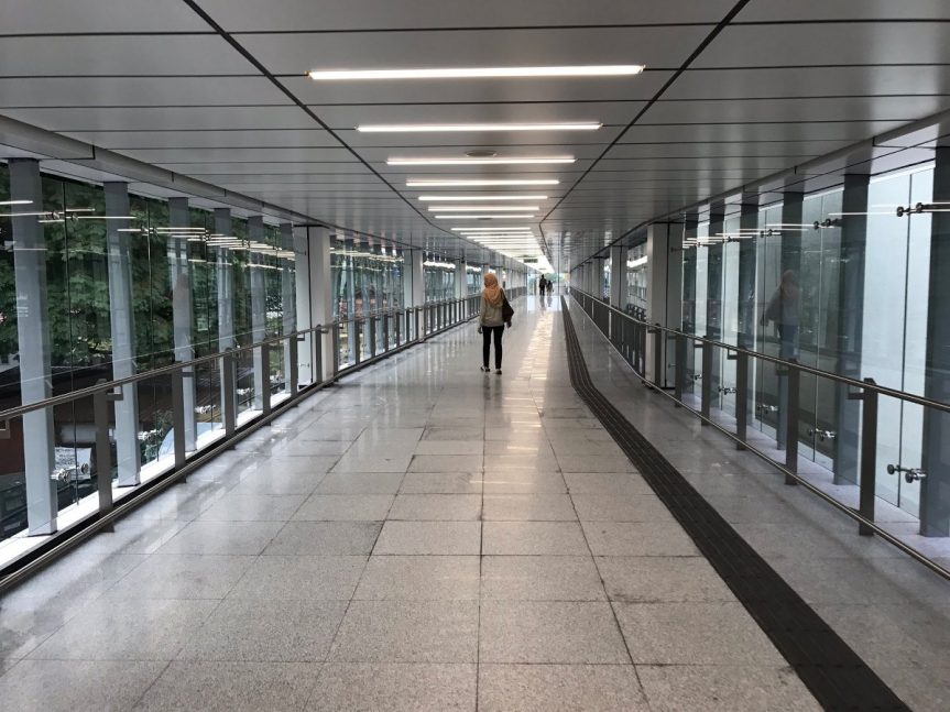 Maluri MRT station is also integrated with Ampang Line LRT. A covered walkway connects the two systems. The walk takes about 2 mins