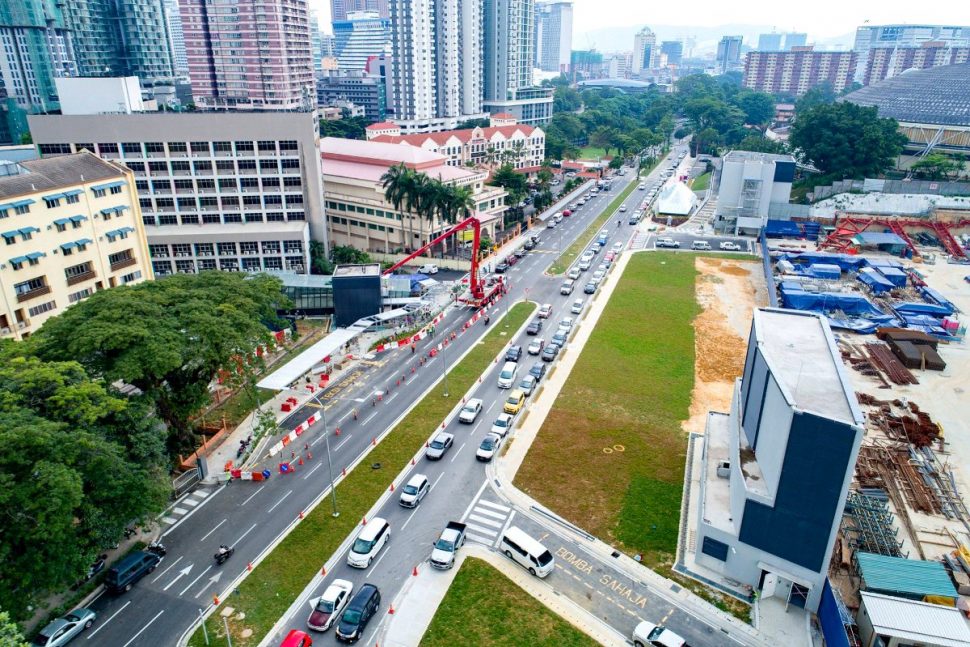 Aerial view of the Merdeka MRT Station and entrances to the station