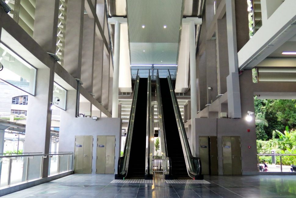 Tall escalators after entrance A