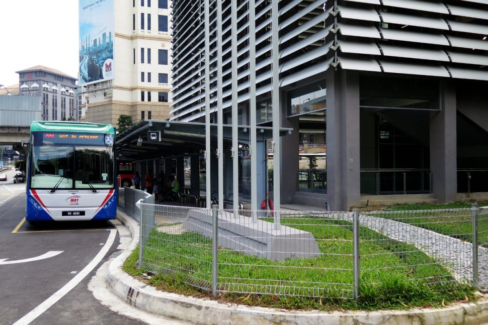 RapidKL bus waiting at the entrance A of Phileo Damansara Station