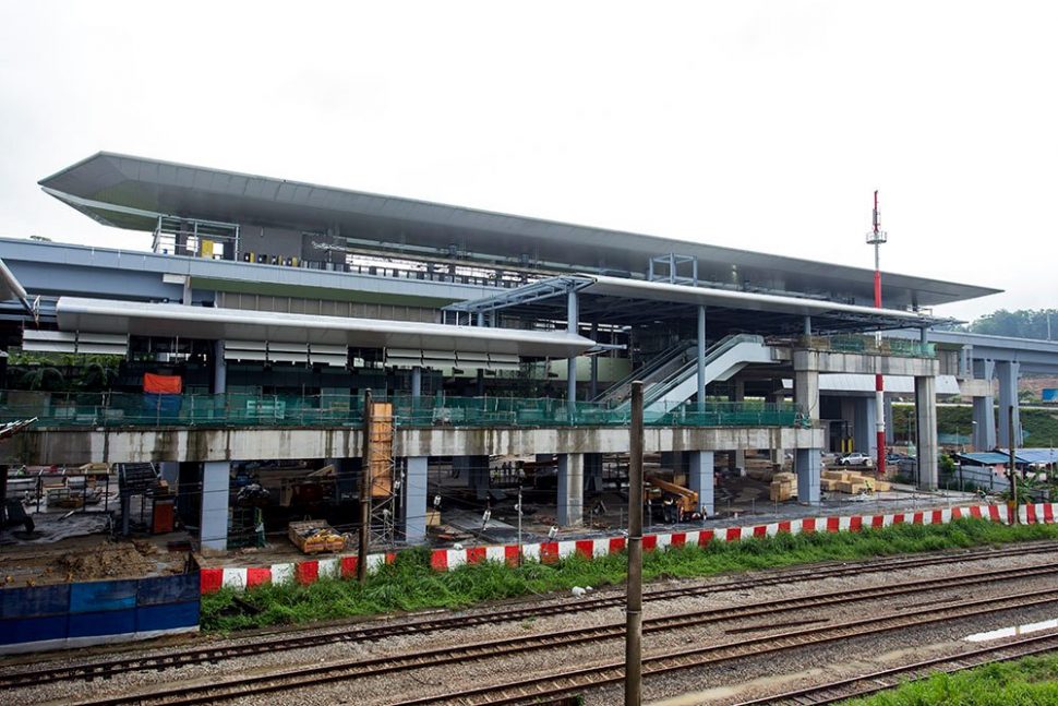The MRT Sungai Buloh Station which is located next to the KTM train tracks. May 2016