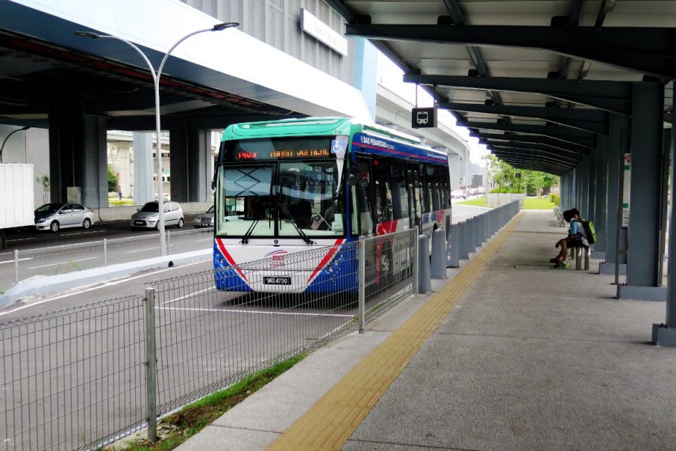 Feeder bus waiting near entrance B