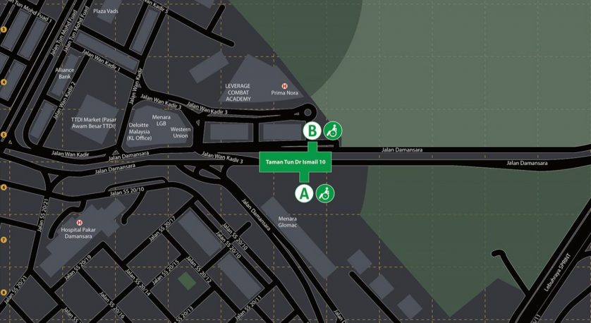 Location map of Taman Tun Dr Ismail MRT Station