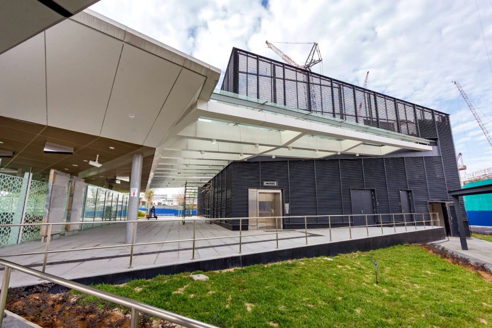 Pedestrian walkway leading to the entrance of the station